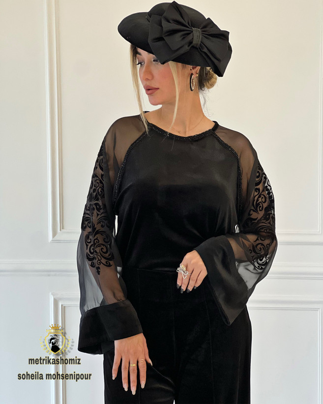 شومیز زنانه مشکی حریر ومخمل کد53